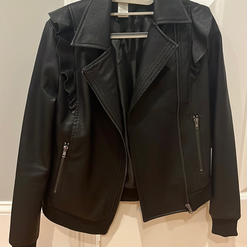 DESIGN HISTORY faux leather jacket with ruffles - size small